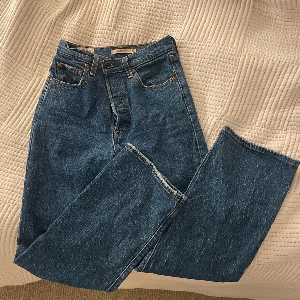 Levi’s Ribcage straight ankle perfect dark denim wash jeans